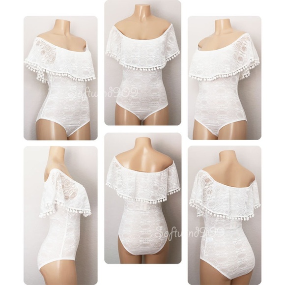 Last One ☝️ Off Shoulder Pom Pom Lace Bodysuit - Picture 7 of 8